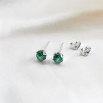 Malachite Round Cabochon Stud Earrings - Sterling Silver