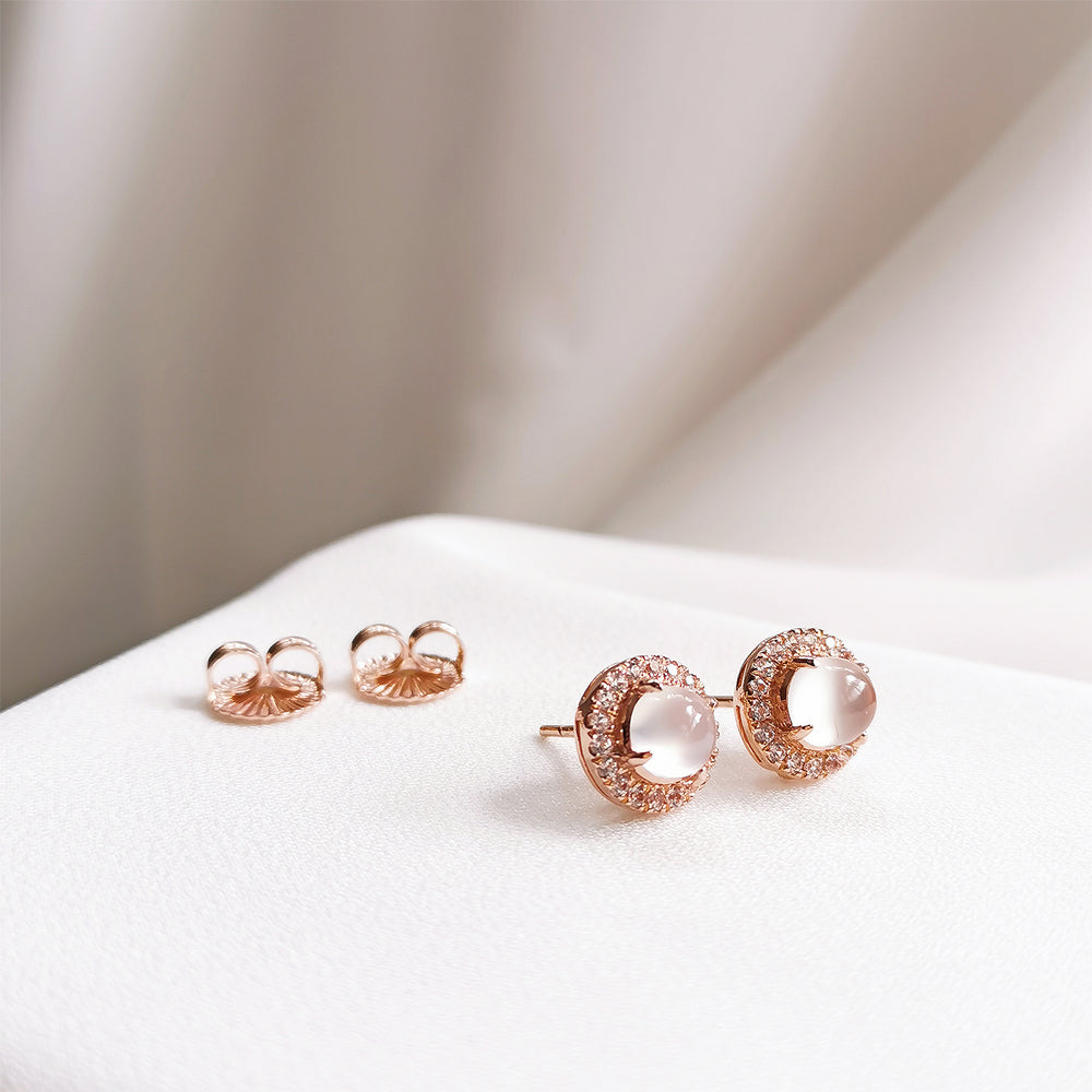 
                
                    Load image into Gallery viewer, Moonstone Halo Stud Earrings
                
            