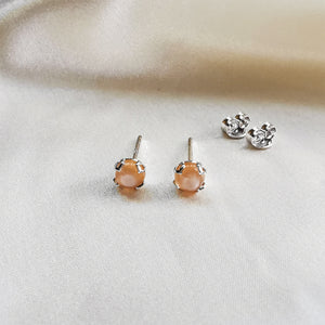 Orange Moonstone Round Stud Earrings