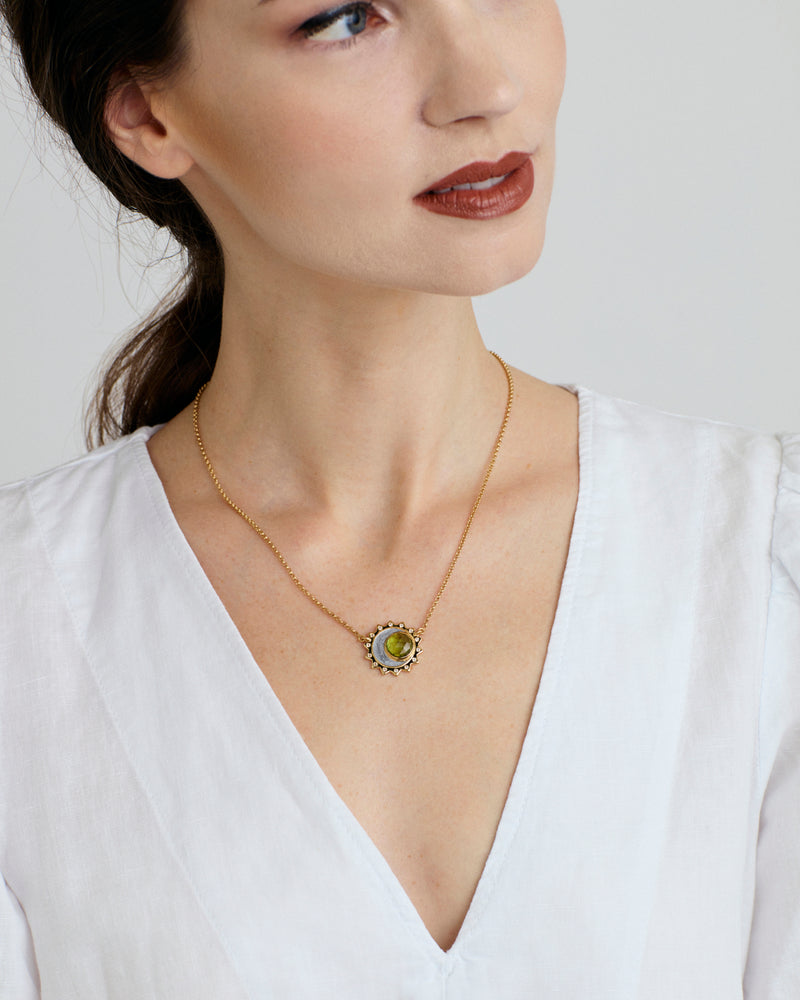Peridot sun moon birthstone necklace