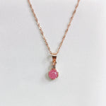 Lux Pink Ruby Petite Round Cabochon Necklace - Rose Gold Plated
