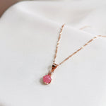 Lux Pink Ruby Petite Round Cabochon Necklace - Rose Gold Plated