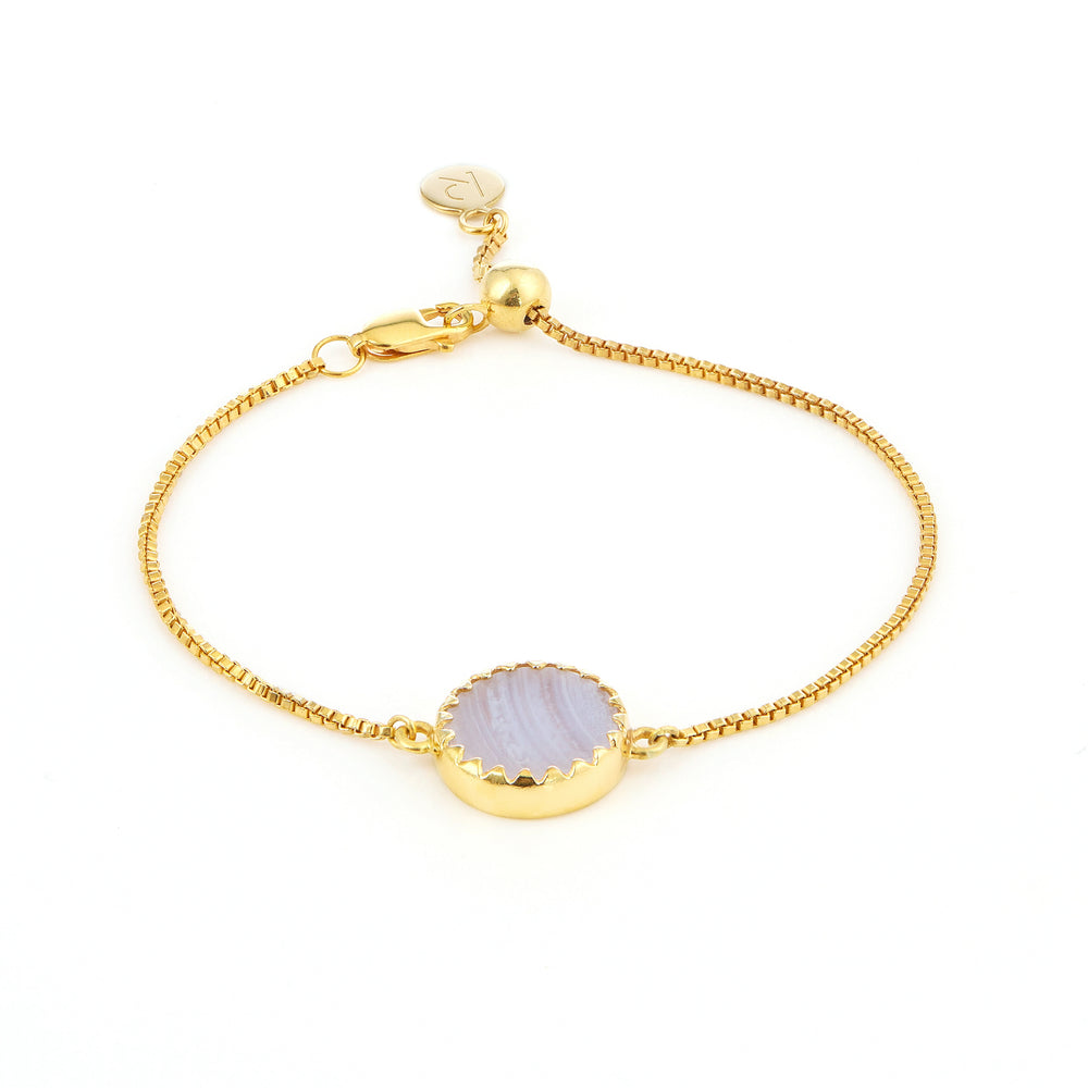 Blue Lace Agate Adjustable Bracelet - 18K Gold Plated