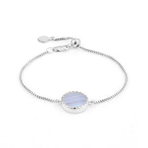 Blue Lace Agate Sliced Gemstone Sterling Silver Bracelet 