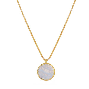 Blue Lace Agate Sliced Gemstone Necklace Gold Plated