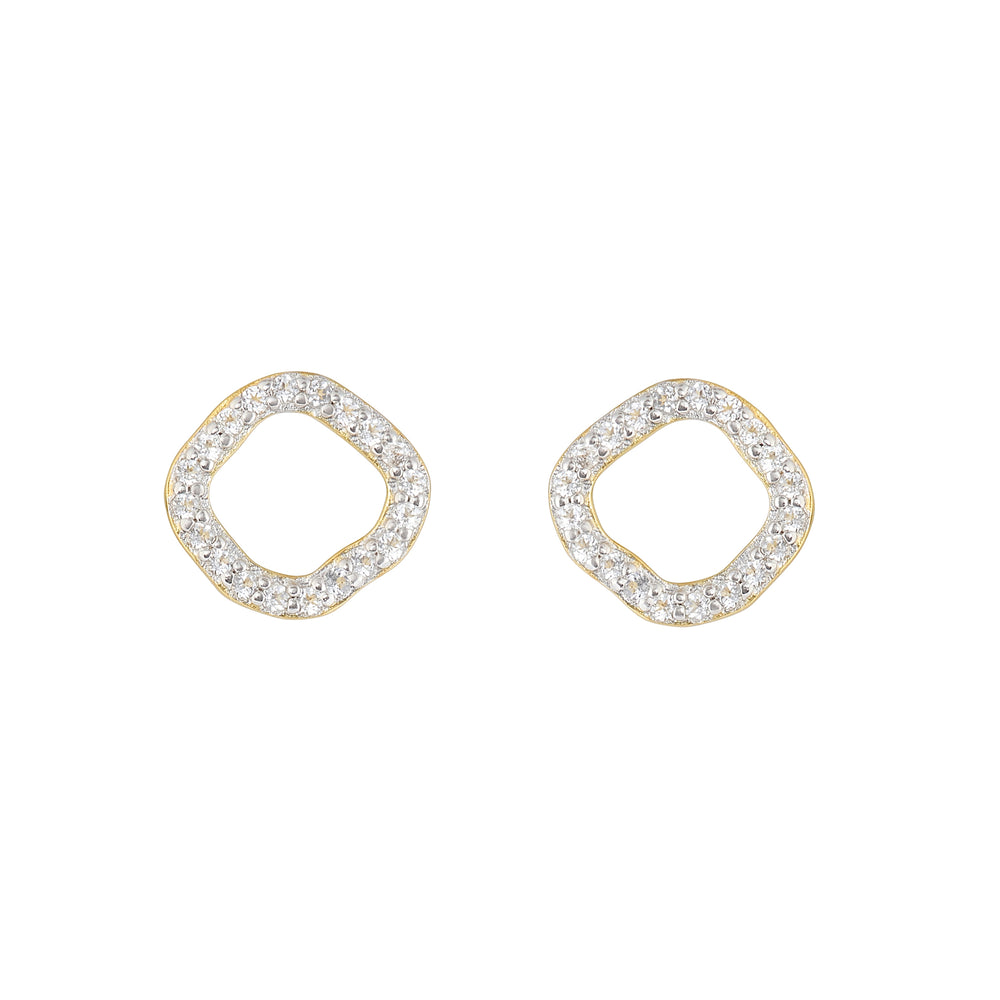 White Topaz Abstract Circle Stud Earrings