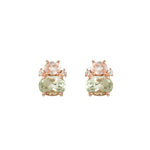 Terra Green Amethyst & Rose Quartz Oval Duo Stud Earrings - Rose Gold Plated