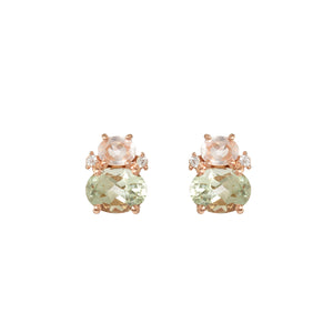 
                
                    Load image into Gallery viewer, Terra Green Amethyst &amp;amp; Rose Quartz Oval Duo Stud Earrings - Rose Gold Plated
                
            