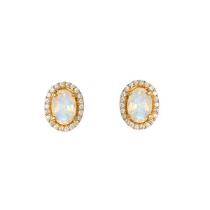 
                
                    Load image into Gallery viewer, Rainbow moonstone oval halo stud earrings
                
            