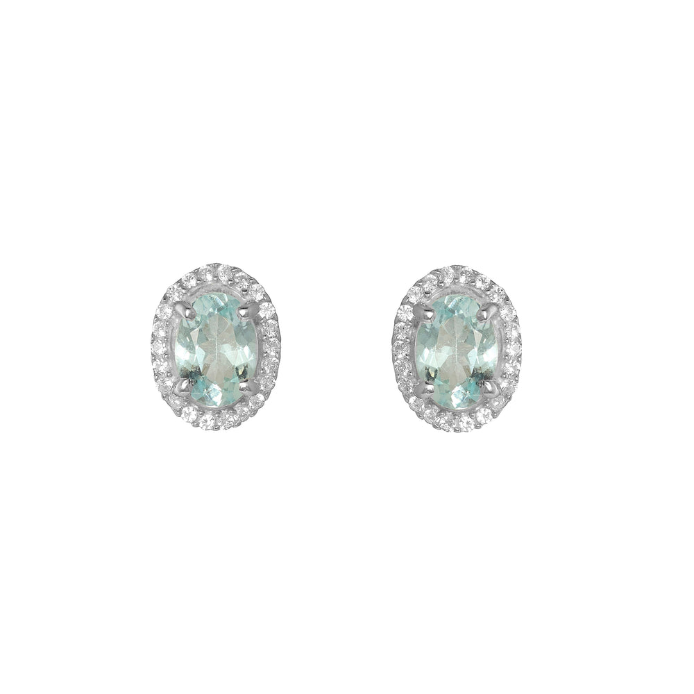 
                
                    Load image into Gallery viewer, Aquamarine oval halo stud earrings
                
            
