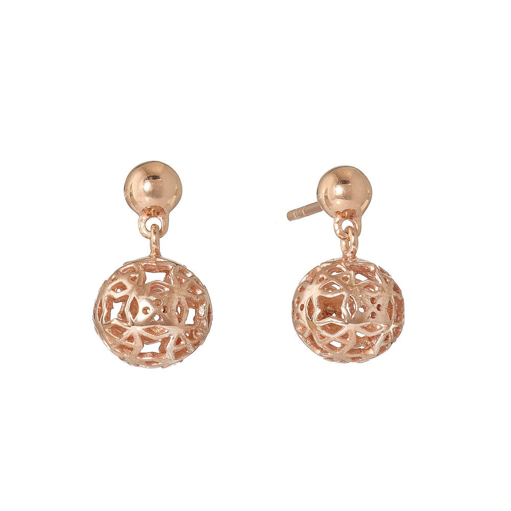 Dandelion Motif Ball Dangle Earrings - Rose Gold Plated