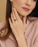 Malachite, Blue Agate & White Topaz Square Rose Gold Ring on model