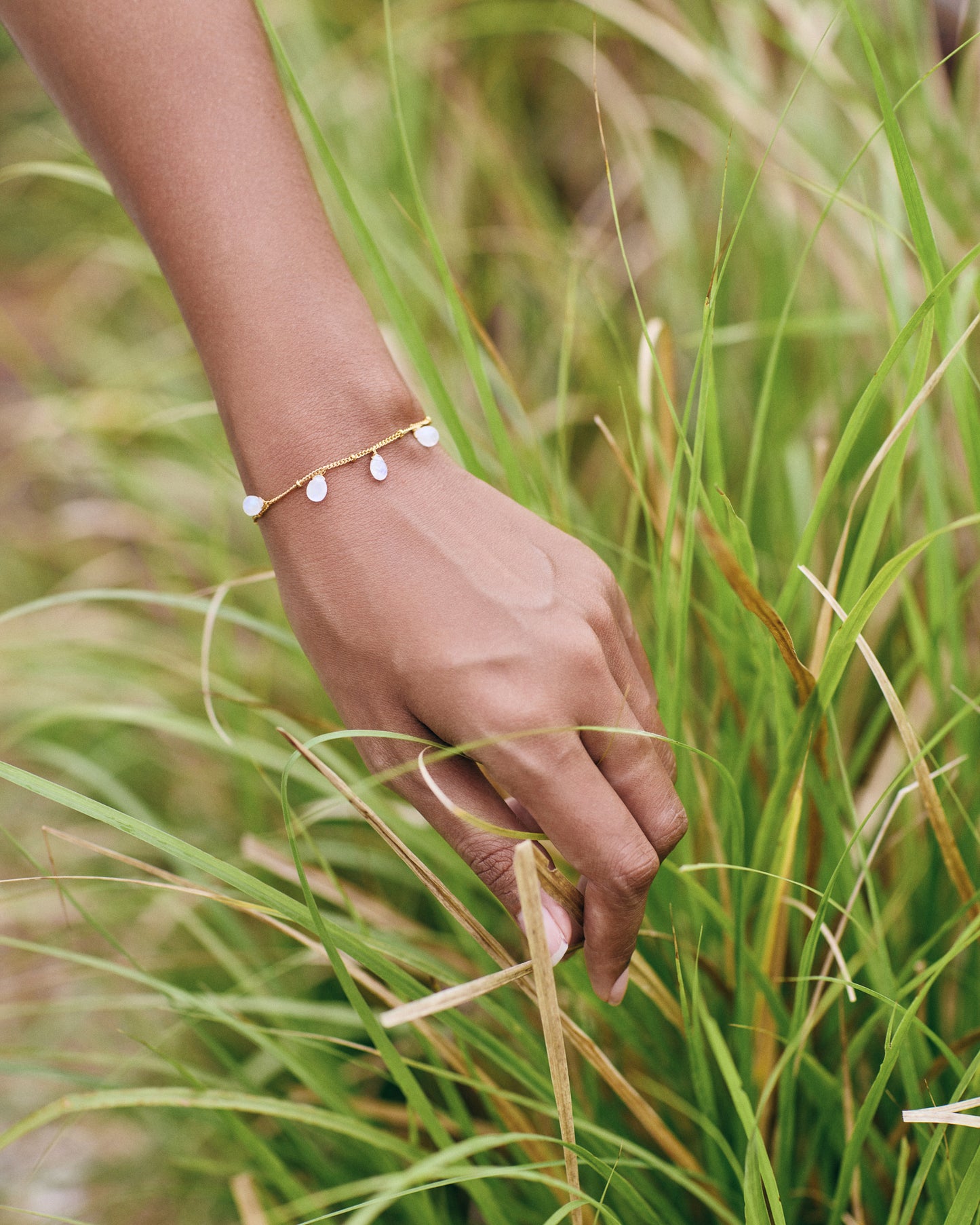 Rainbow Moonstone drop chain bracelet