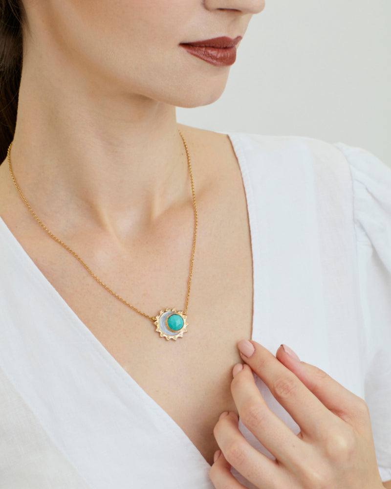 Turquoise sun moon birthstone necklace