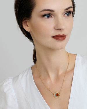 
                
                    Load image into Gallery viewer, Carnelian sun moon birthstone necklace rose cut
                
            