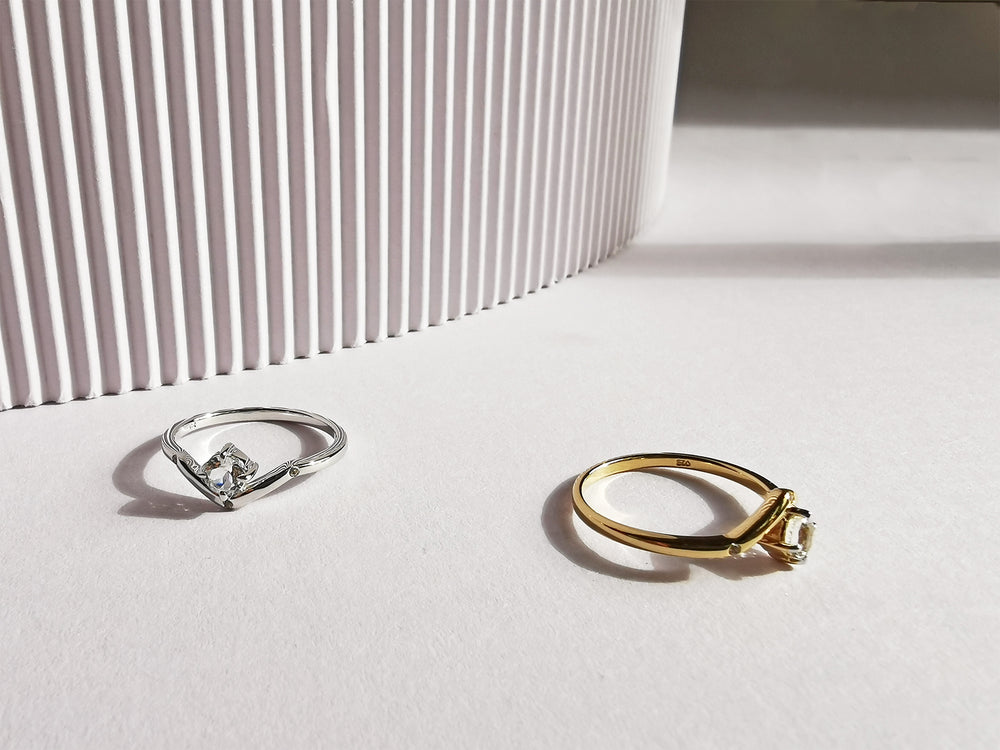 Rhodium or Gold Plated White Topaz V Ring