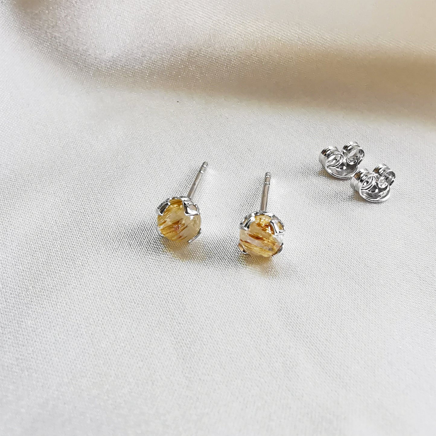 Rutilated Quartz Round Stud Earrings