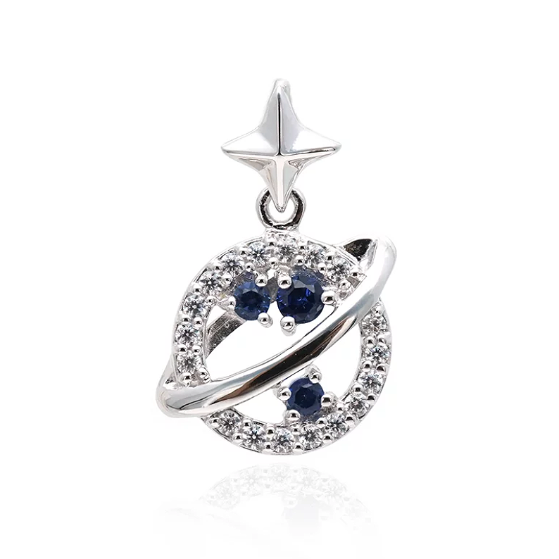 Saturn Blue Sapphire Necklace - Silver