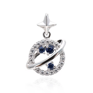 
                
                    Load image into Gallery viewer, Saturn inspired blue sapphire necklace
                
            