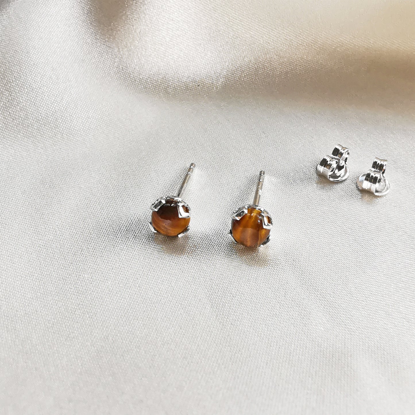 Tiger's Eye Round Stud Earrings