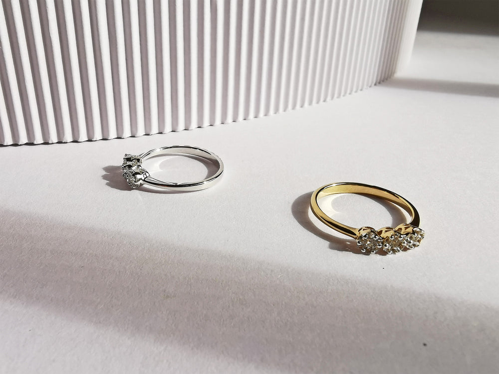 14K Gold or Rhodium Plated White Topaz Trio Ring 