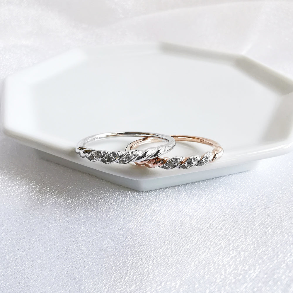 Sterling silver Twist Rope White Topaz Petite Ring