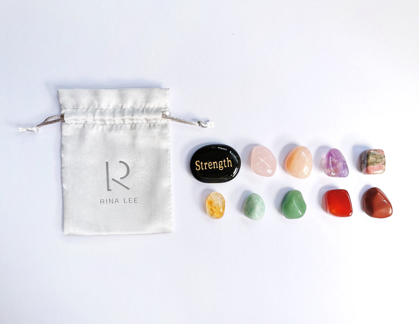 set of 9 healing crystals & inspiration word crystal 