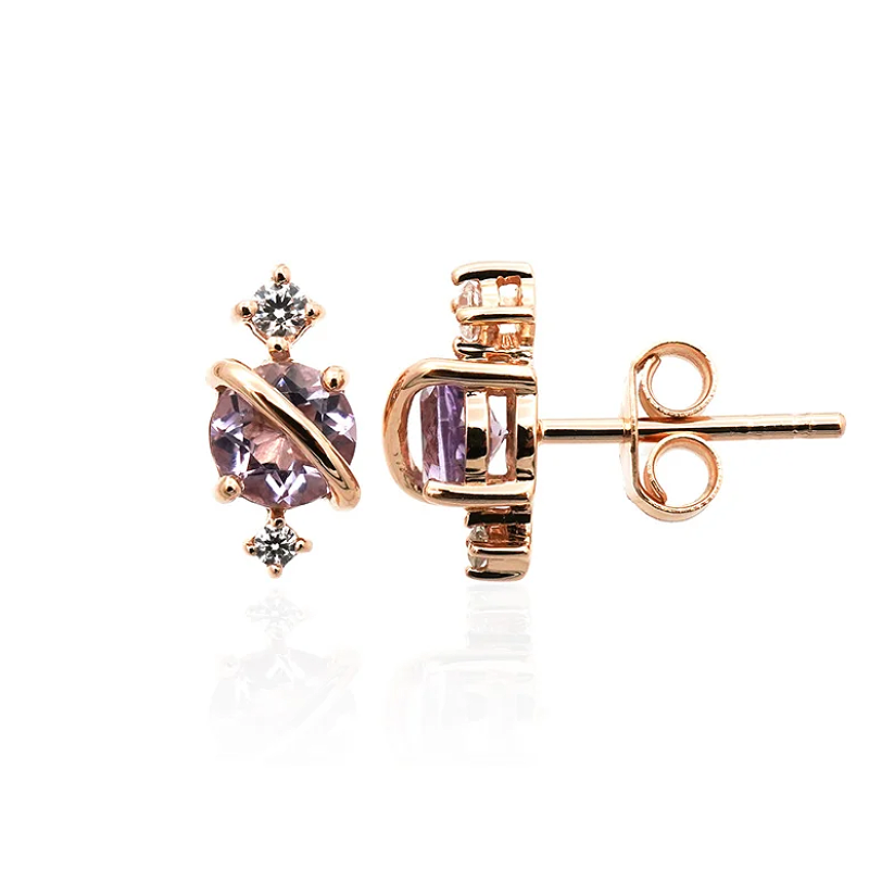 Pink Amethyst planet stud earrings