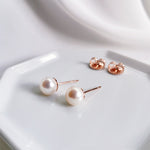 White Fresh Water Pearl Round Stud Earrings