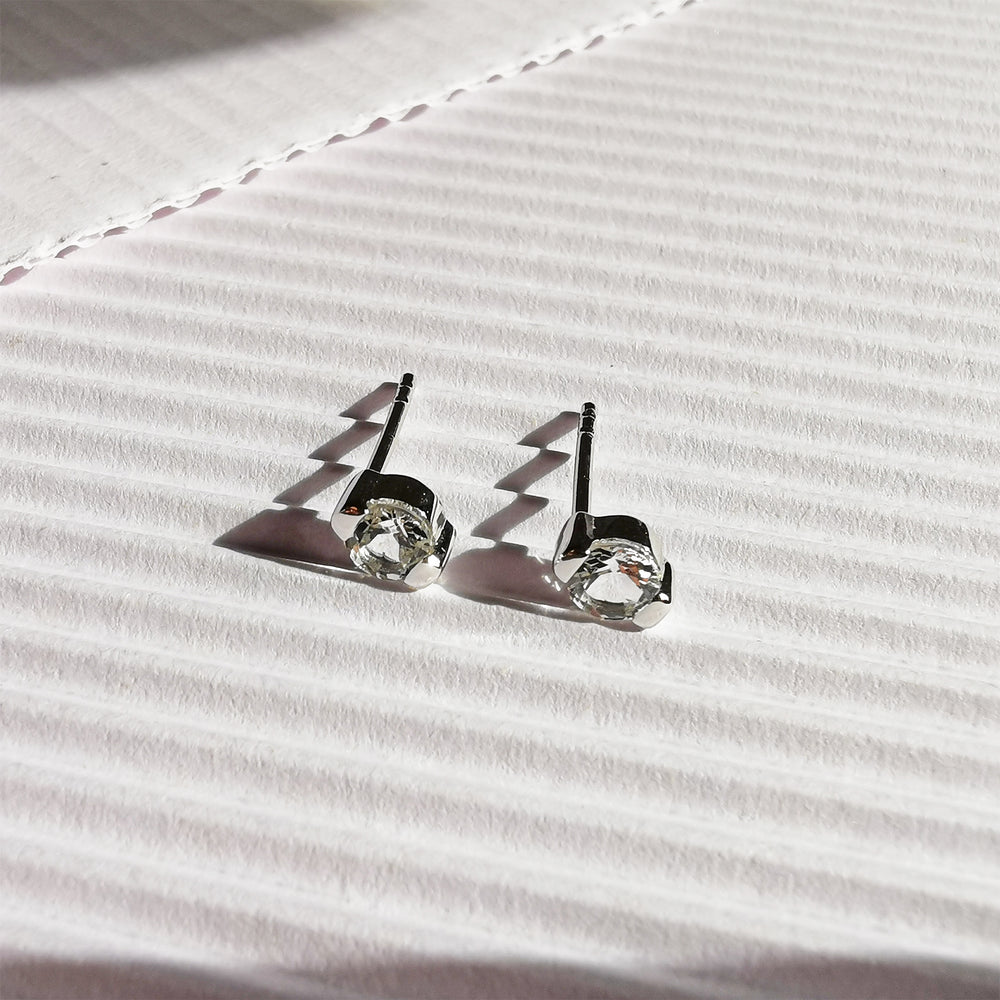 Nova Silver Round Topaz Bar Stud Earrings